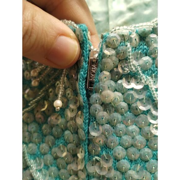 Vintage 60s Womens Size Small Blue Sequin Beaded Sleeveless Wool Theater Costume - Picture 6 of 9